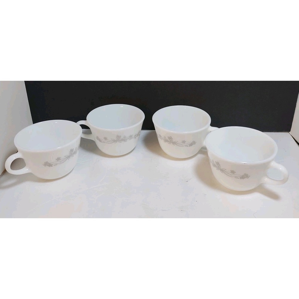4‎ Vintage Corelle Corning Pyrex Gray Floral Ribbon Bouquet Coffee Mug Tea  4